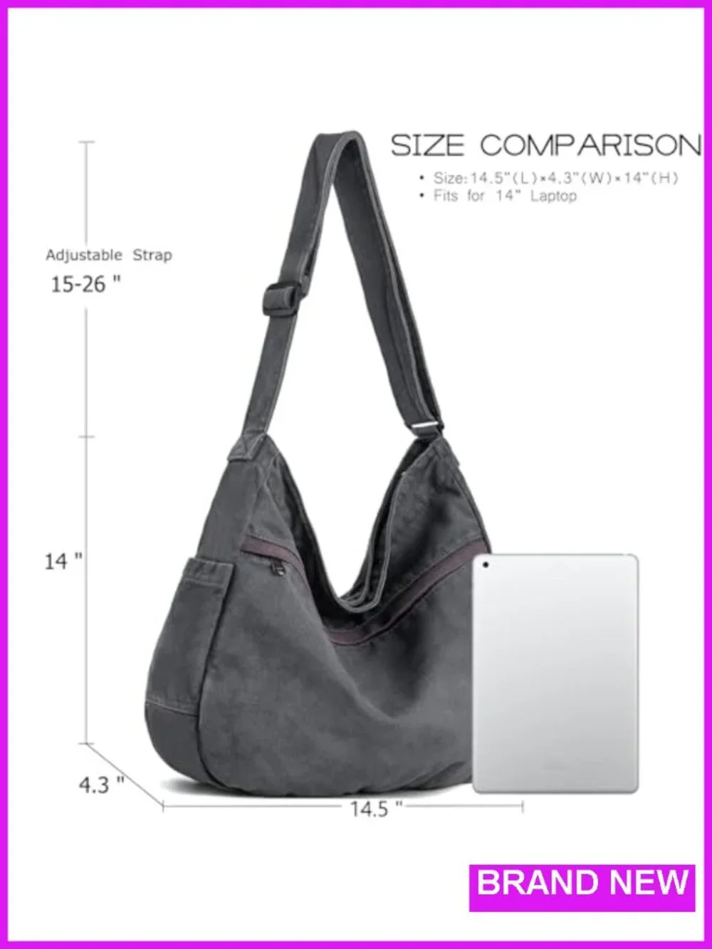 Large Canvas Hobo Crossbody Tote Bag with Pockets for Work Travel